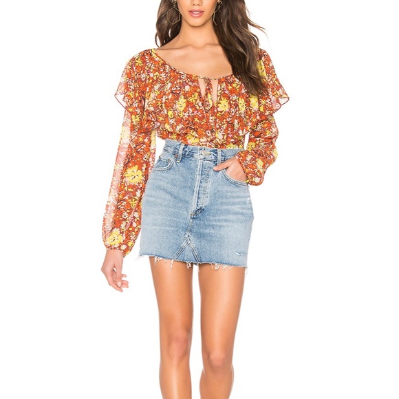 Free People Tops - FREE PEOPLE Floral Long Sleeve Ruffle Bodysuit Top